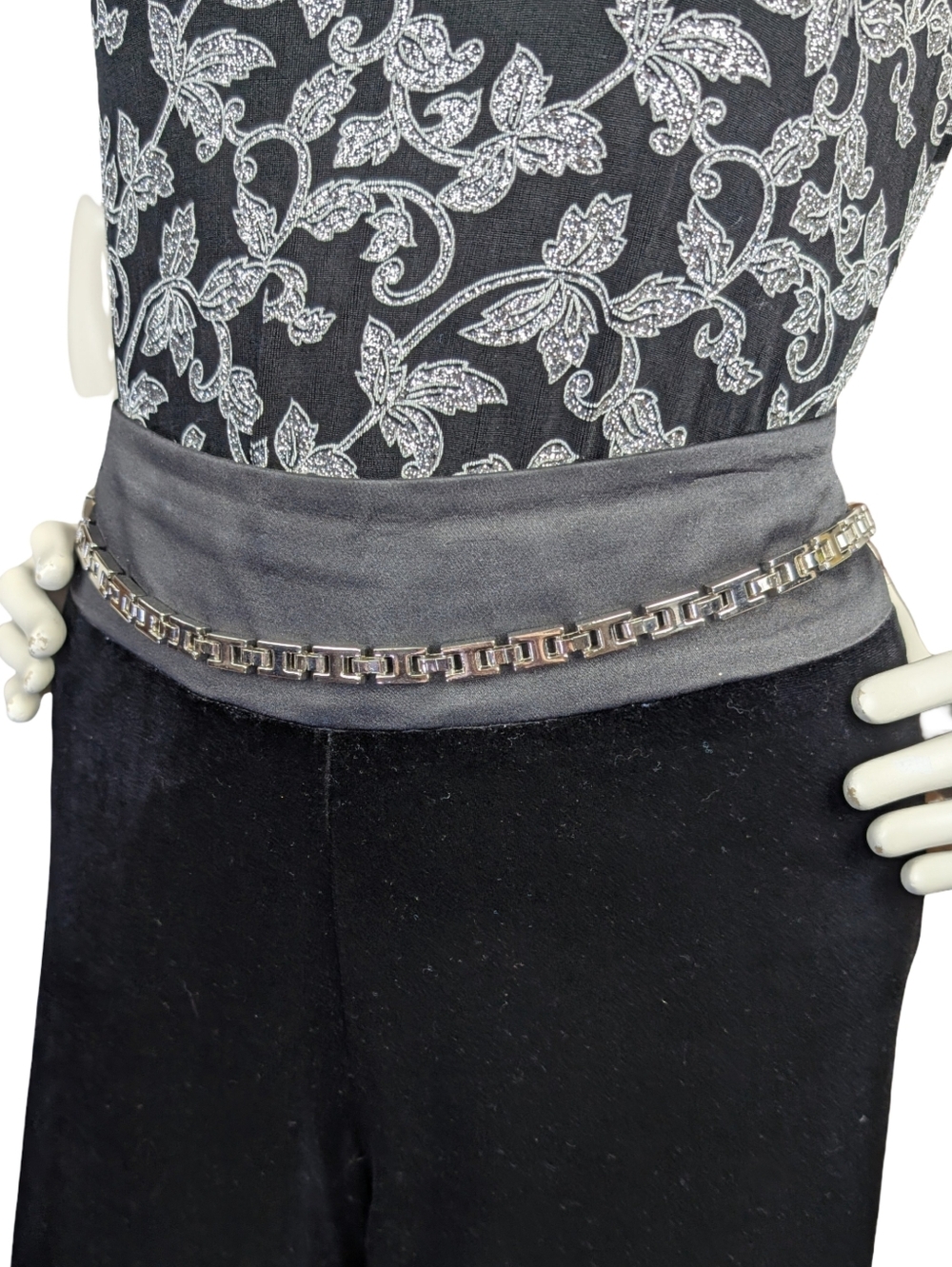 Silver Tone Disco Chain Belt Adjustable Geometric Link Fits 32"-38" Waists